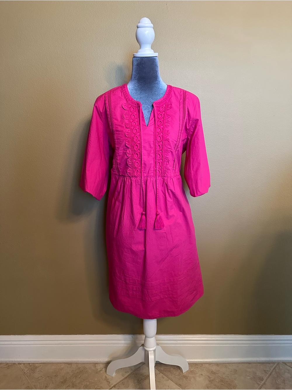 Tommy Bahama Hot Pink Embroidered Cotton Dress